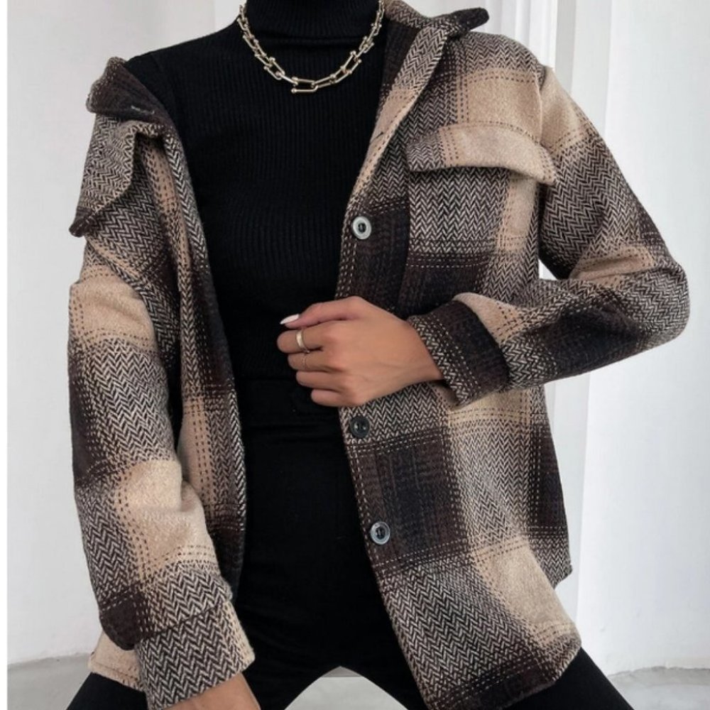 plaid print button up overcoat fall winter casual trending